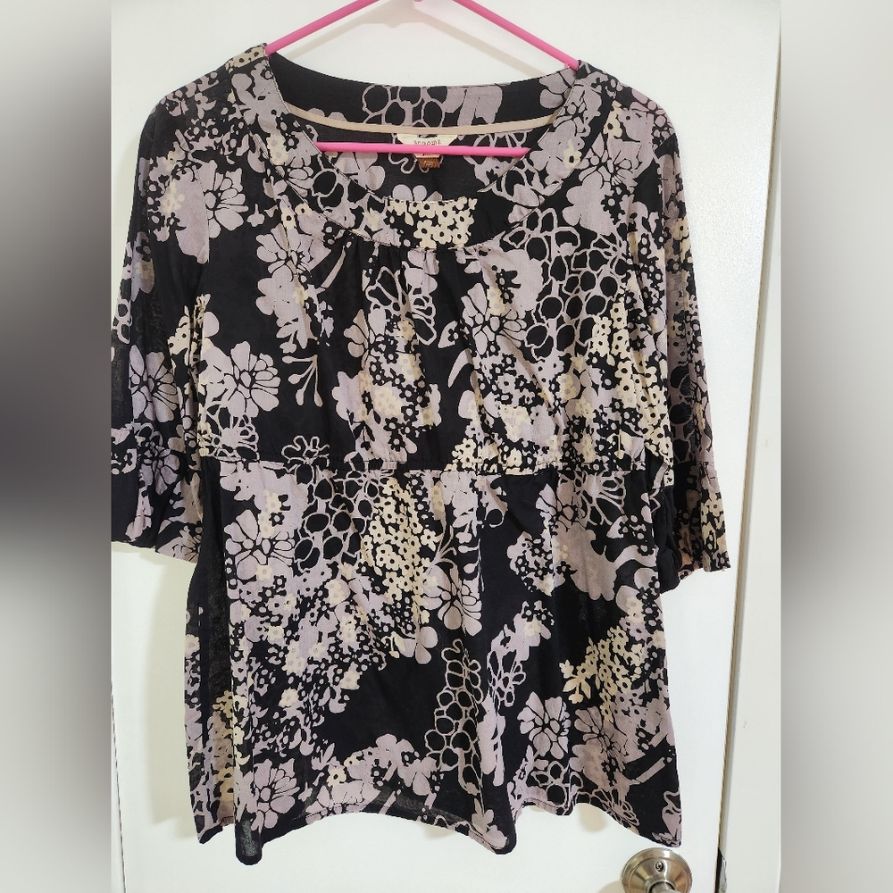 Sonoma Petite Women's Black Floral Print Top - Neutral Floral Blouse